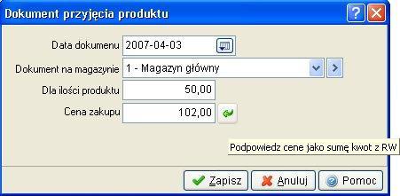 i przychodu magazynowego. Utworzone dokumenty magazynowe RWP i PWP zmieniają stany w magazynach. Można je oglądać i zmieniać również w module Handlowo-Magazynowym. Dostępne są trzy opcje.