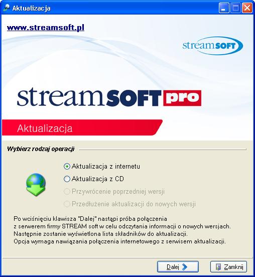 programu Aktualizacja. Wybiera się go z listy programów za pomocą przycisku. Aktualizację można wykonać z dwóch źródeł: 1.