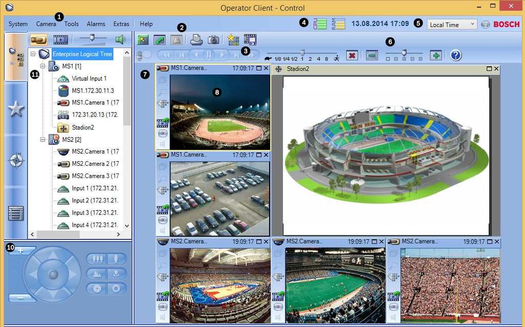 Bosch Video Management System Interfejs użytkownika pl 37 9 Interfejs użytkownika Uwaga! Niniejszy dokument zawiera opis pewnych funkcji, które nie są dostępne w Bosch VMS Viewer.