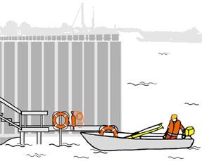 14. Na jednym lub obu brzegach akwenu należy zbudować pomost umożliwiający zacumowanie łodzi do przewozu pracowników oraz łodzi ratunkowej. 15.