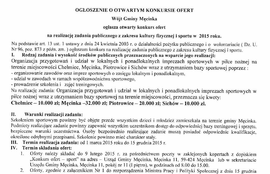 12 STYCZNIA Ogłoszenie otwartego konkursu ofert na realizację