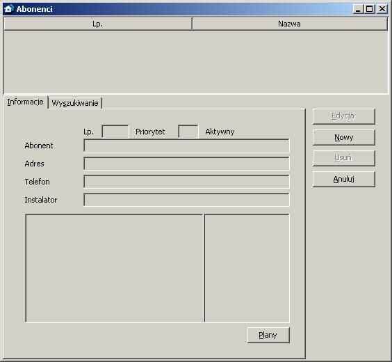 SATEL STAM-2 27 Rys. 21. Okno Abonenci z zakładką Informacje po pierwszym uruchomieniu programu. Lp. numer porządkowy abonenta.