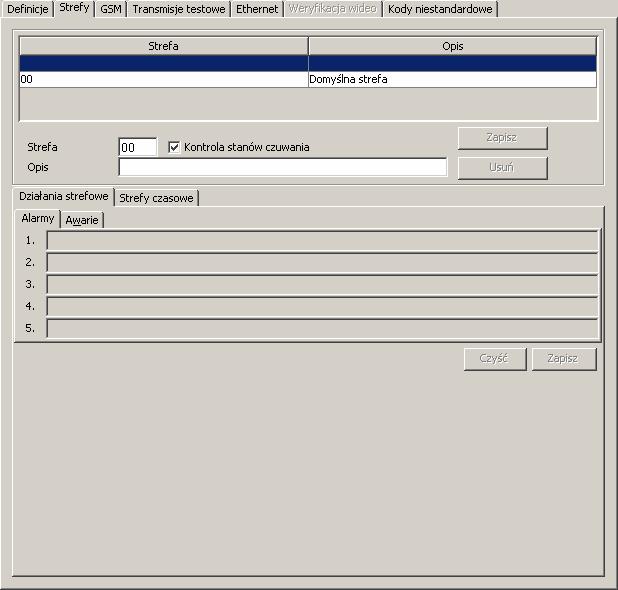 SATEL STAM-2 37 Przyciski: Zapisz zapisuje wprowadzone kody zdarzeń do bazy danych. Czyść kasuje wszystkie zdefiniowane dla identyfikatora kody zdarzeń.
