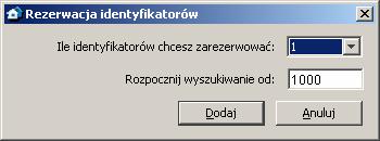 46 STAM-2 SATEL DODAWANIE IDENTYFIKATORÓW W celu dodania nowego identyfikatora należy: 1. Kliknąć wskaźnikiem myszki na przycisk Dodaj. Rys. 33. Rezerwacja identyfikatorów. 2.