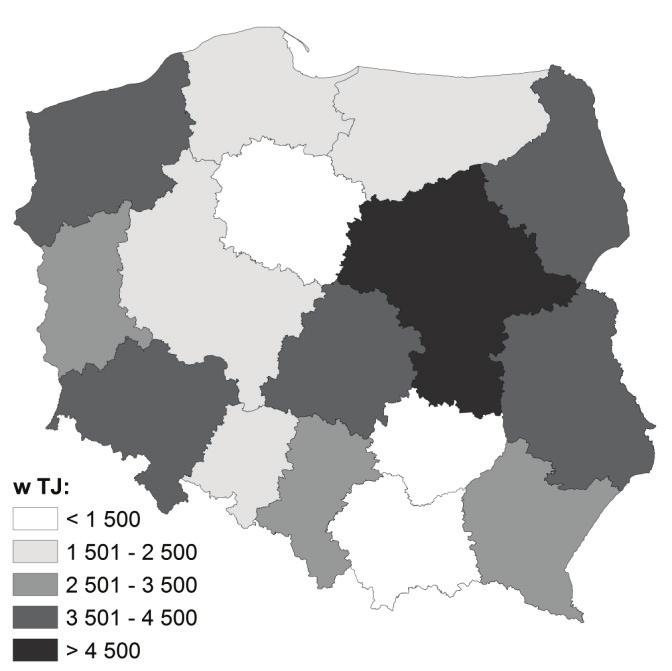 Potencjał energetyczny biomasy roślinnej i możliwości wykorzystania do celów 89 potencjałem charakteryzowały się województwa: kujawsko-pomorskie 428,4 TJ/rok, małopolskie 890,1 TJ/rok i