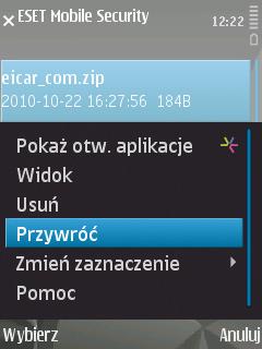 W przypadku wybrania opcji Kwarantanna plik zostanie przeniesiony ze swojej pierwotnej lokalizacji do kwarantanny.