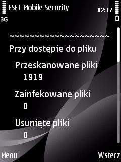 Ekran Statystyka (Menu > Widok > Statystyka) zawiera podsumowanie dotyczące plików przeskanowanych w ramach skanowania przy dostępie do pliku oraz odebranych/zablokowanych