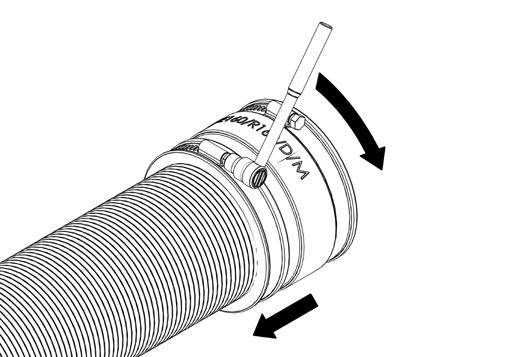 DE Detail Gebäudeaußenseite Gebäudeinnenseite 1. 2. 5 Verbindungsmanschette bis Anschlag auf Hateflex-Schlauch (1.) schieben und Spannband mit SW13/10 Nm anziehen.