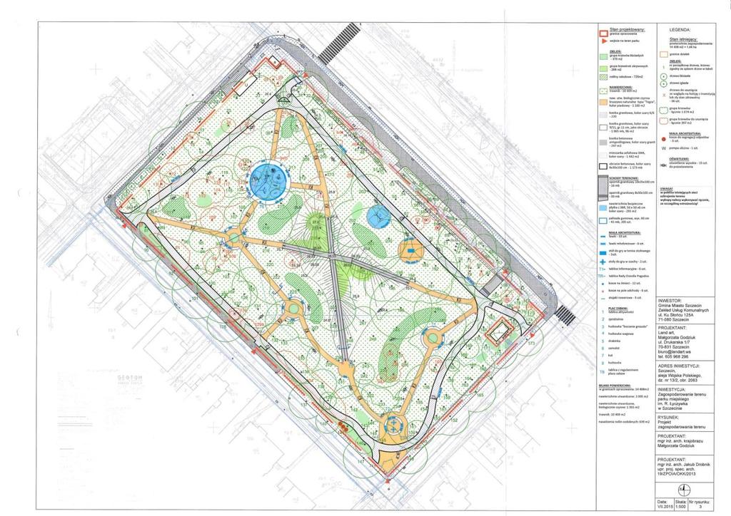 Zagospodarowanie terenu parku miejskiego im. Romana Łyczywka w Szczecinie. Główna oś komunikacyjna biegnie wokół parku.