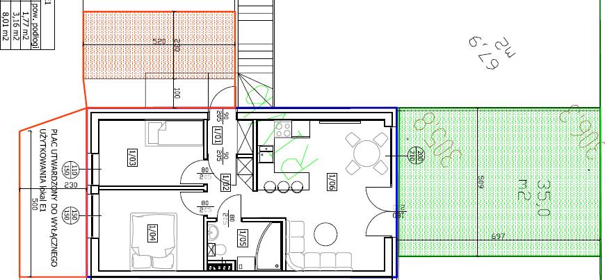 3 - pokojowe apartament z ogródkiem. Do tego apartamentu przypisane jest tylko 1 miejsce parkingowe.