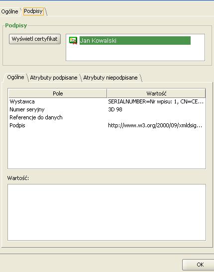 Rysunek 24: Dane podpisane zakładka ogólne Rysunek 25: Dane