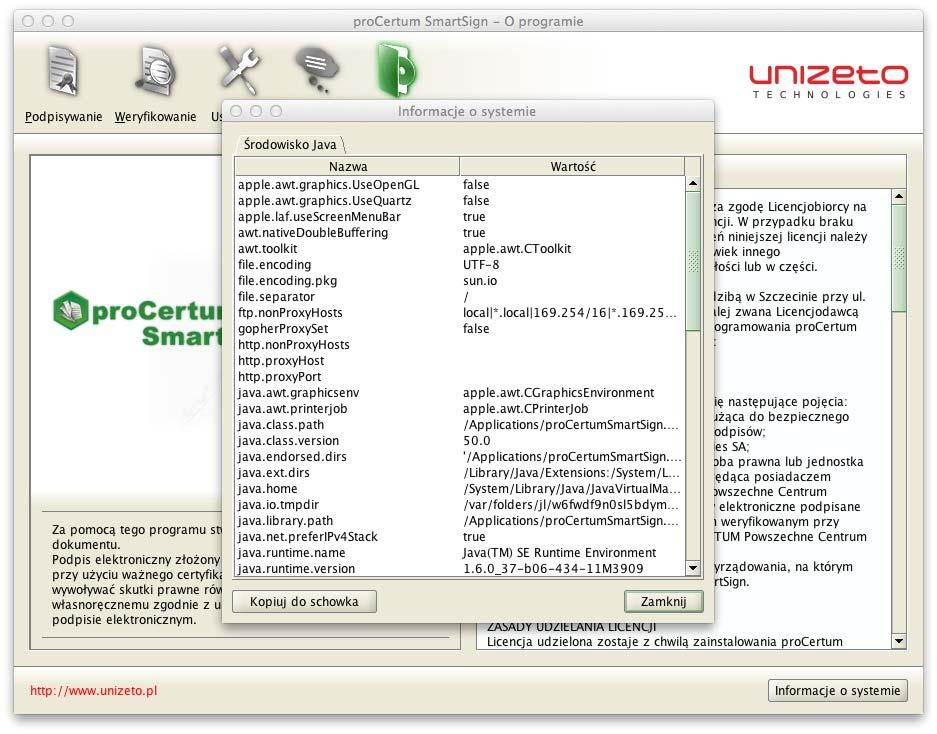 Rysunek 4: Informacje o systemie Zakładka Środowisko Java 4.1.