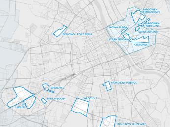 Mapa obszarów zaplanowanych do rewitalizacji w ramach ZPR 2014-22 Na Pradze-Południe będzie to Kamionek, na Pradze-Północ Stara Praga, Nowa Praga i Szmulowizna, a na Targówku będzie to Targówek