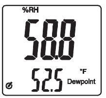 Punkt rosy 1. Aby wybrać pomiar punktu rosy, naciśnij przycisk " C/ C/WBT/Dew Point", aż napis WetBulb ( F lub C) wyświetli się w prawym dolnym rogu. 2.
