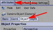 5) Teraz w palecie Attributes w zakładce Object możesz ustawić takie cechy kamery jak typ projekcji widoku