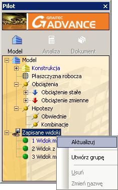 Modelowanie Zapis widoków graficznych Proces zapisu graficznych widoków zarówno w trybie modelowania jak i w trybie analizy został usprawniony w celu lepszego zarządzania ich aktualizacją w sytuacji