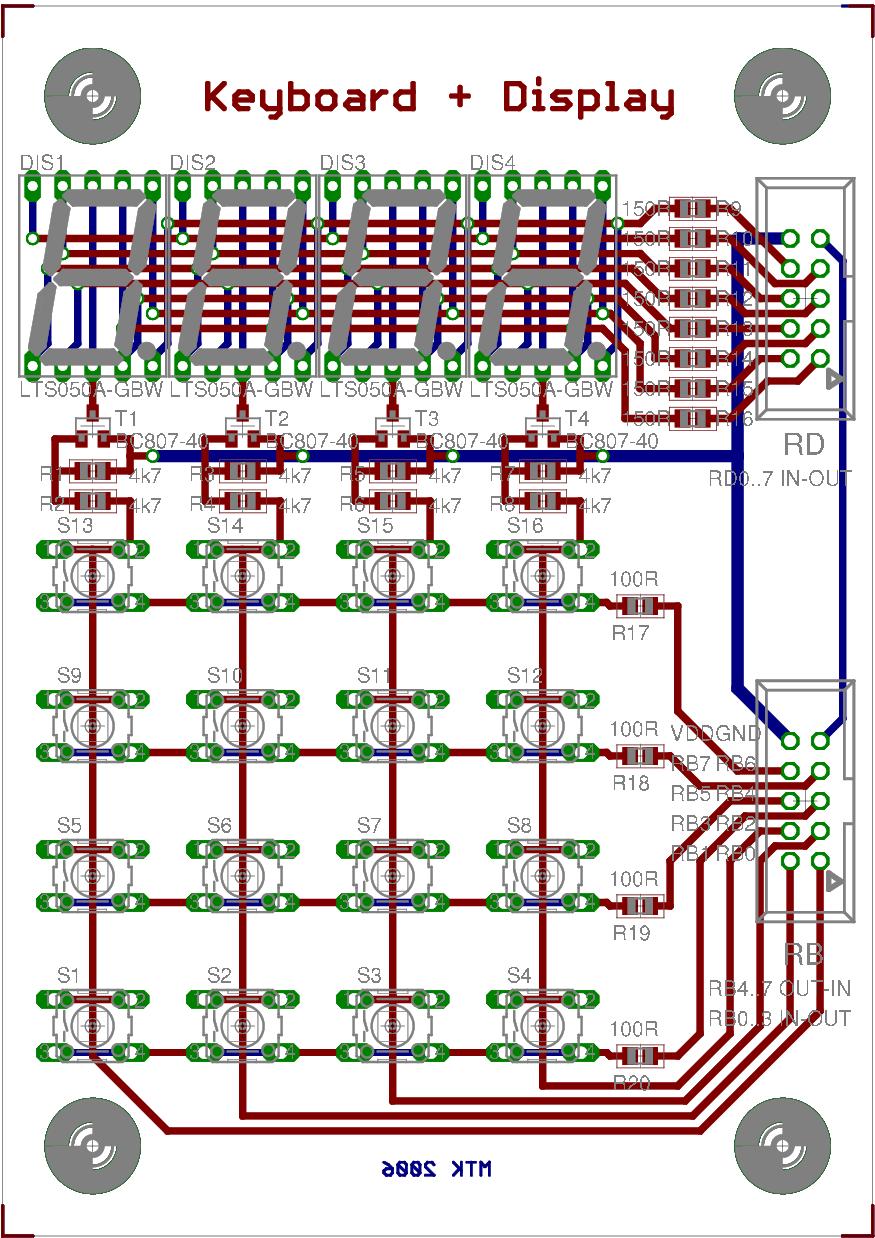 Załącznik B Układ laboratoryjny Keyboard + Display Rysunek układu Opis układu Układ składa się z 16-polowej klawiatury multipleksowanej z 4-cyfrowym 7- segmentowym wyświetlaczem.