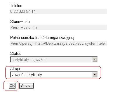 3.1.4 Przekazanie informacji o przyczynie złożenia wniosku o ponowne wydanie certyfikatów Gdy wniosek wpłynie do Centrum Certyfikacji Signet, na adres poczty elektronicznej użytkownika zostanie