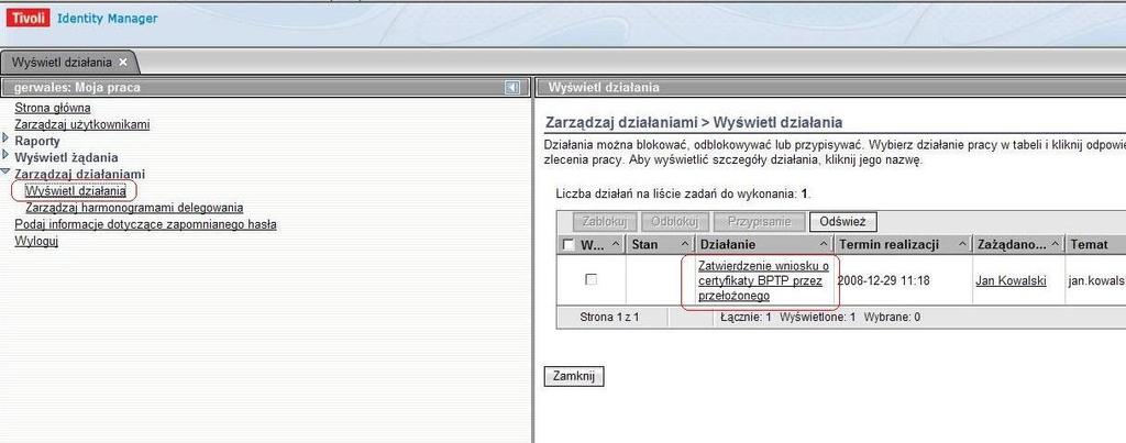 2.3 Akceptacja wniosku o certyfikat przez przełożonego UWAGA!!! Obecnie akceptacja przez przełożonego jest wymagana jedynie przy wnioskowaniu ponownym.