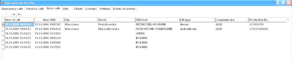 Połączenie błędu Połączenie błędu lub SMS błędu Informacja generowana przez moduły w przypadku zmiany