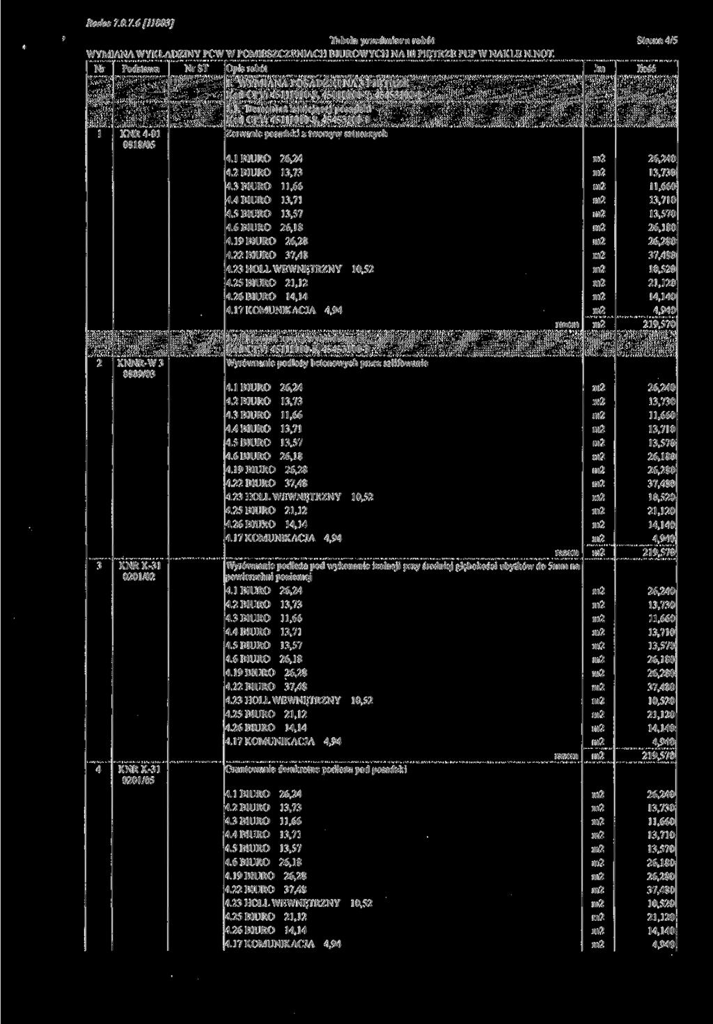 Rodos 7.0.7.6[l 1803] Tabela przediaru robót Nr 1 2 3 4 Podstawa KNR4-01 0818/05 KNNR-W 3 0809/03 KNRK-31 0201/02 KNRK-31 0201/05 Nr ST Opis robót 1.