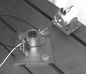 Functional diagram and a photo of the test rig built for the experimental identification of dynamic properties of the foil bearing support structure Stanowisko badawcze składało się z nieruchomego