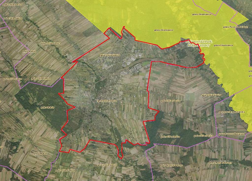 Prgnza ddziaływania na śrdwisk prjektu Strategii Rzwju Miasta Skierniewice d rku Blimwski Park Krajbrazwy utwrzny w 1986 rku, kilkakrtnie pwiększany, liczy wraz z tuliną 23 614 ha, z czeg pnad 60%