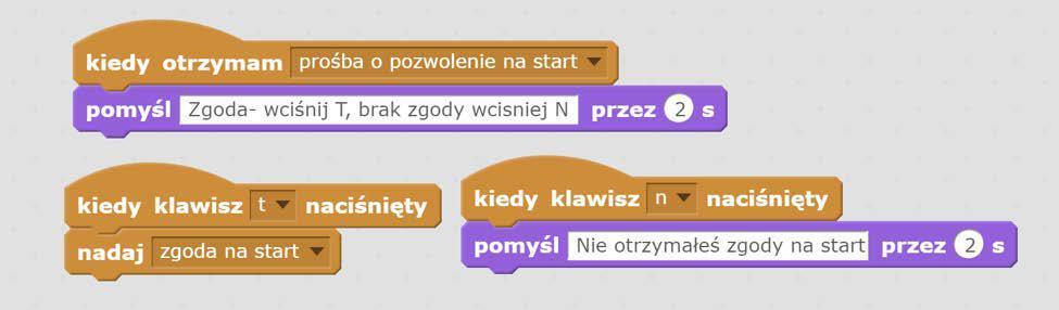 Poznamy nowy blok z grupy Zdarzenia: Z rozwijanego menu wybieramy Nowy komunikat.