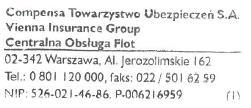 12 września 2017, Warszawa data i miejsce wystawienia date and place of confirmation issue Compensa Towarzystwo Ubezpieczeń S.A. Vienna Insurance Group Al.