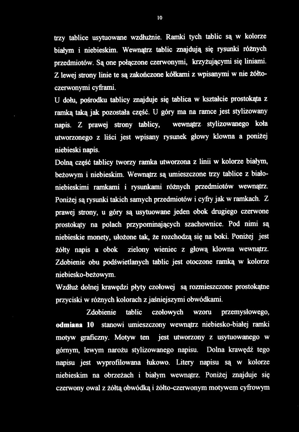 trzy tablice usytuowane wzdłużnie. Ramki tych tablic są w kolorze białym i niebieskim. Wewnątrz tablic znajdują się rysunki różnych przedmiotów. Są one połączone czerwonymi, krzyżującymi się liniami.