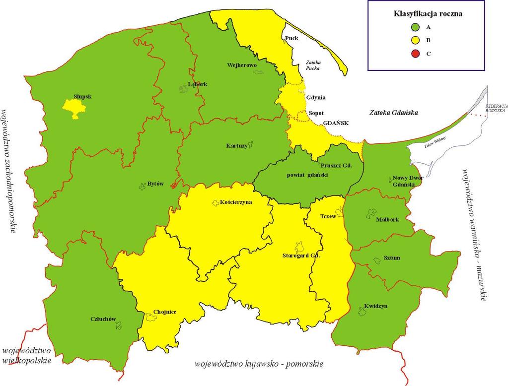 8. KLASYFIKACJA STREF Z UWZGLĘDNIENIEM PARAMETRÓW KRYTERIALNYCH POD KĄTEM OCHRONY ZDROWIA. Tabela 8.