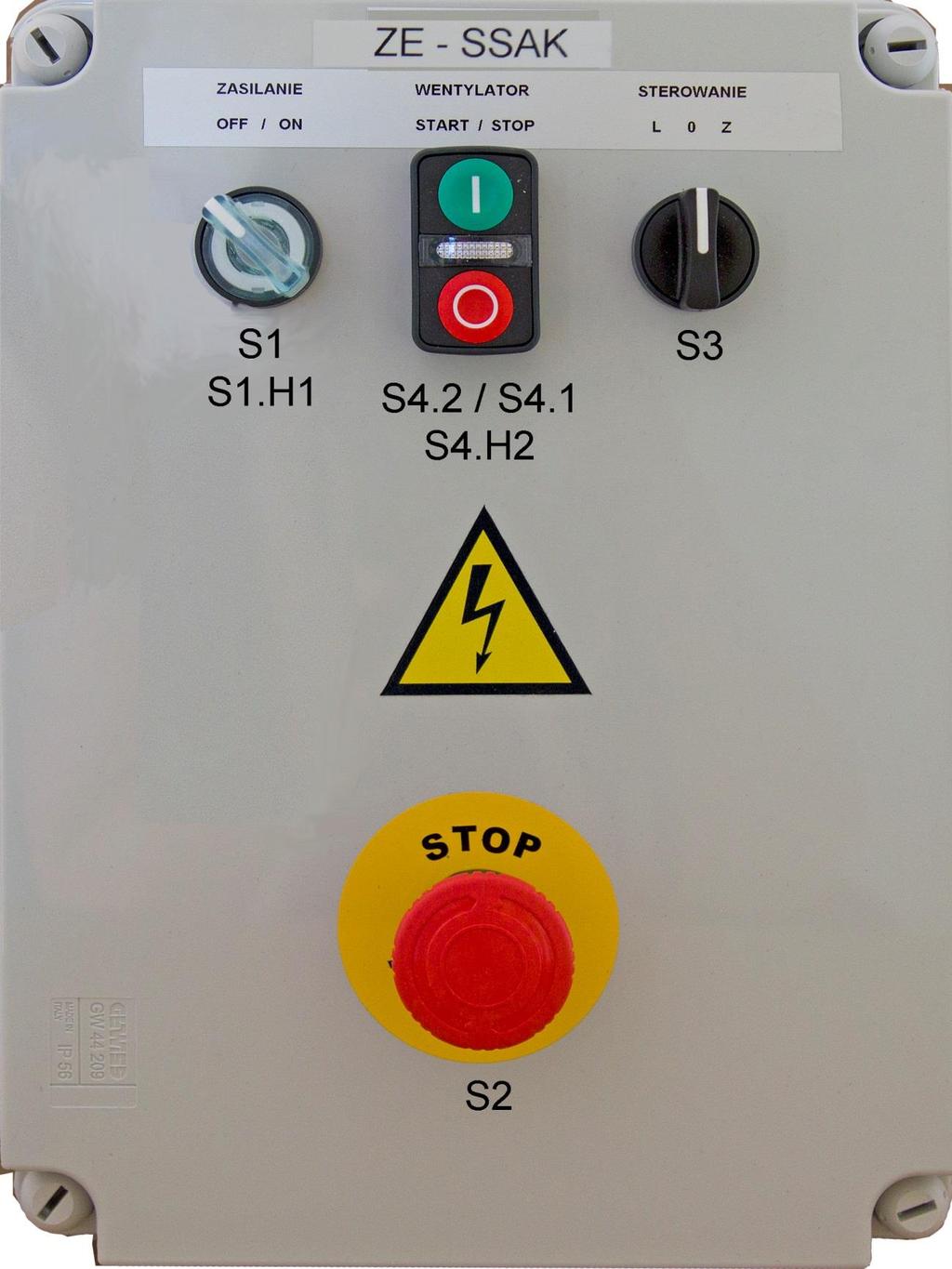 tworzymy z pasją 10 2. Wyłączenie wentylatora następuje po naciśnięciu czerwonego pola w podwójnym przycisku S4 (S4.1 STOP patrz schemat elektryczny).