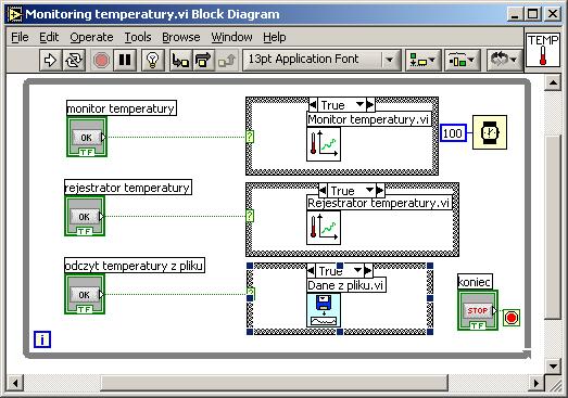 Zbudować program Monitoring temperatury.vi.