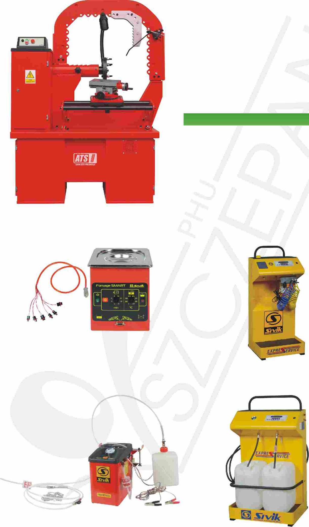 Urządzenia warsztatowe / Workshop equipment 18-00-37 Myjka ultradźwiękowa do wtryskiwaczy paliwa Ultrasonic cleaning tank for fuel inector Prostowarka do felg PO-22 Straighteners for rims