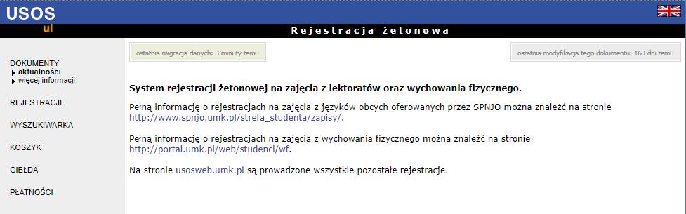 1.4.6 UL Uniwersyteckie Lektoraty Aplikacja była odpowiedzią na potrzebę szybkiego, prostego w obsłudze i wydajnego systemu rejestracji na zajęcia według kolejności zgłoszeń (kto pierwszy ten lepszy).