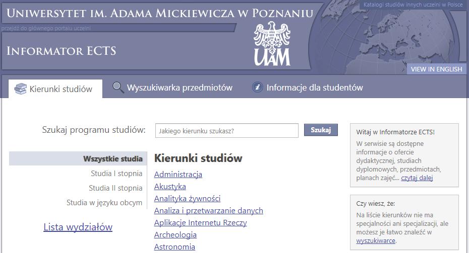 1.4.12 Informator ECTS System ECTS umożliwia uznawanie okresów studiów w innych uczelniach na podstawie przejrzystych zasad oceniania studentów.