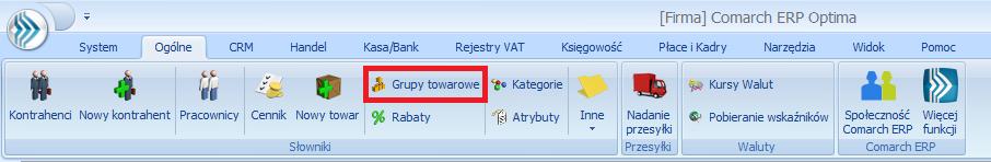 Grupa towarowa W celu utworzenia w OPTIMIE nowej grupy towarowej na zakładce