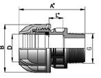 Kształtki zaciskowe PP PN16 do rur PE SYSTEM PE Złączka PE x GZ D x G SYMBOL A B L CENA NETTO 16 x ½ 0970044 65 43 12 3,72 16 x ¾ 0970045 66 43 12 3,72 20 x ½ 0970046 65 43 14 4,36 20 x ¾ 0970047 66