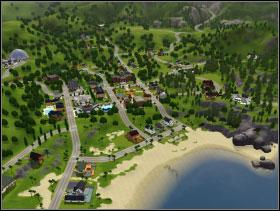 Gdy wybierzesz miasto zostanie ci ono pokazane [002], a na dole pojawi się interfejs gry. 003 W The Sims 3 możesz kierować jedynie jedną rodziną. Oznacza to że np.