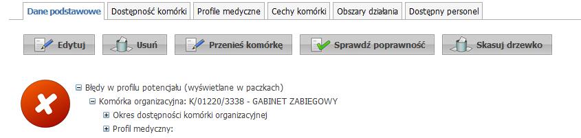 Struktura świadczeniodawcy (wypełnione przykładowymi danymi) Przycisk organizacyjnej.