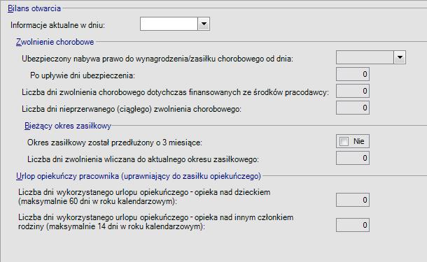 Kalendarz / Bilans otwarcia Dane zapisywane w opcji Bilans otwarcia umożliwiają rozpoczęcia pracy w trakcie roku bez konieczności odtwarzania wcześniejszych wypłat.