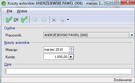 Płace / Koszty autorskie Zakładka pokazuje kwotę od jakiej były liczone 50% koszty uzyskania u danego pracownika w wybranym okresie.