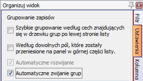 Włączenie filtra zawęża listę wyświetlanych danych.