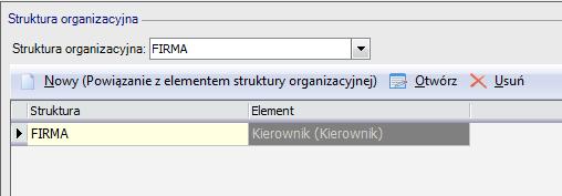 Kadry - Pozostałe / Struktura organizacyjna Zakładka 'Struktura organizacyjna' na kartotece pracownika będzie widoczna tylko wówczas, jeżeli w bazie zostanie zdefiniowana struktura organizacyjna