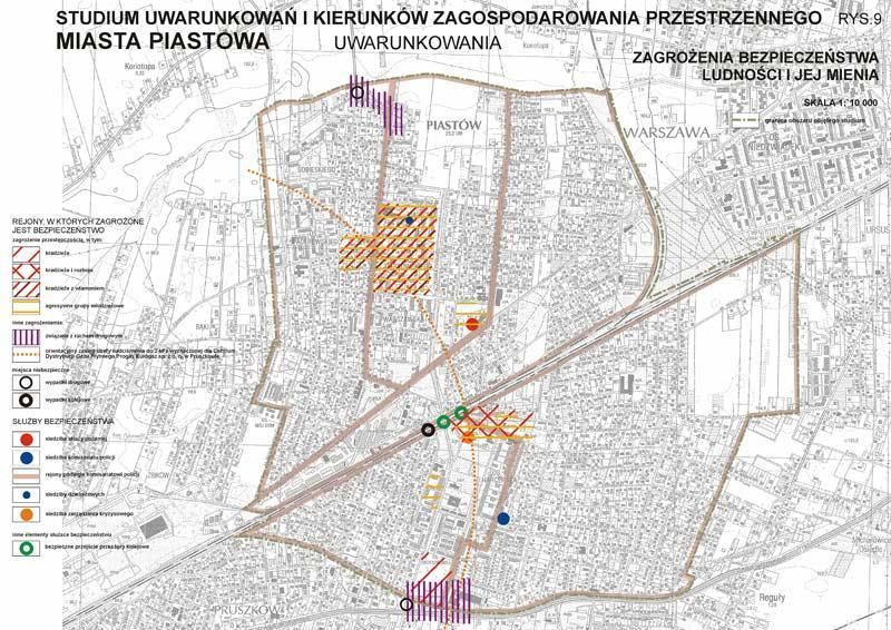 Kartogram 6. Zagrożenia bezpieczeństwa ludności i jej mienia na obszarze Miasta Piastowa Źródło: Rys. 9.