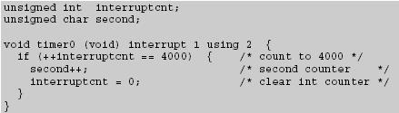 Funkcje obsługi przerwań Przykładowa deklaracja Kompilator generuje kod 1) Odkłada zawartość SFR ów ACC, B, DPH, DPL, PSW jeśli jest taka potrzeba na stosie 2) Jeśli nie jest użyta opcja using to