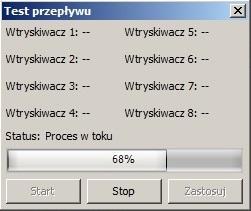 Rysunek 22 Test przepływu wtryskiwaczy gazowych Bank 1/2 Opcja umożliwia przyporządkowanie wtryskiwaczy do banku (Dostępne tylko w wersji sterownika 6 8 cylindrów). Patrz podrozdział 2.22. Auto.