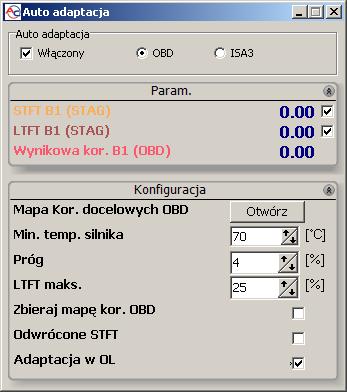 Autostop jeśli opcja zaznaczona to punkty pracy silnika na mapie korekcji MAP będą automatycznie blokowane po osiągnięciu akceptowalnej odchyłki (patrz Próg włączenia adaptacji ) Aktywna włączenie