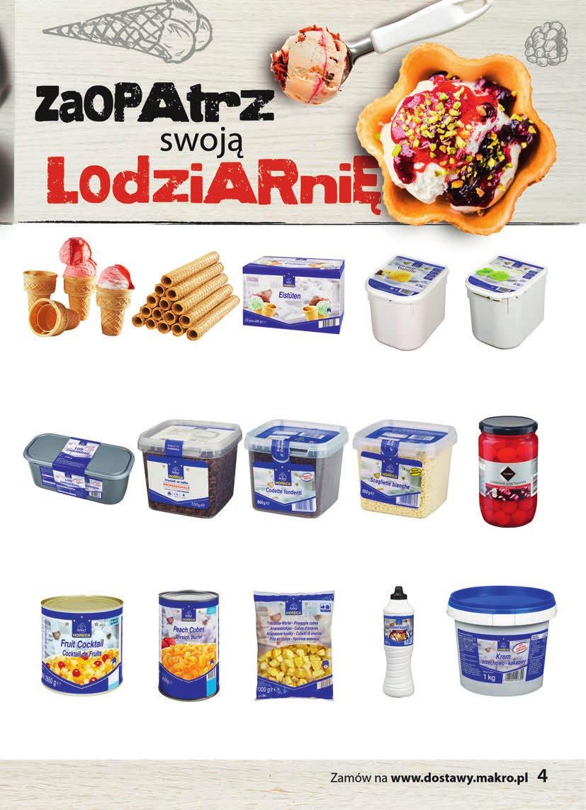 Kubek amerykański do lodów opak. 144 szt. nr art. 15991 Rurki do lodów opak. 105 szt. nr art. 25991 Stożki do lodów opak. 120 szt. nr art. 157266 Lody różne rodzaje opak. 2,5 l nr art.