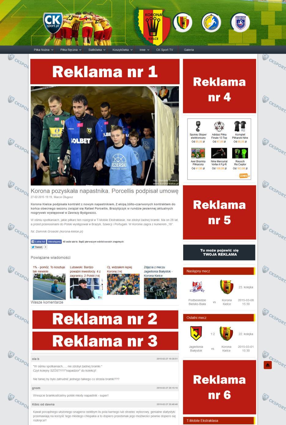 Ze strony głównej przechodzimy do konkretnej informacji. Jesteśmy w dziale Korona Kielce w newsie dotyczącym nowego transferu klubu.